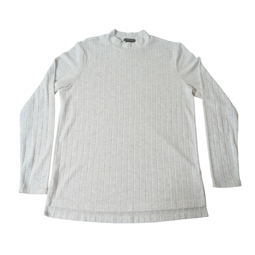 Matty M Womens Ribbed Mock Neck Long Sleeve Top Oatmeal Heather Medium MK9105